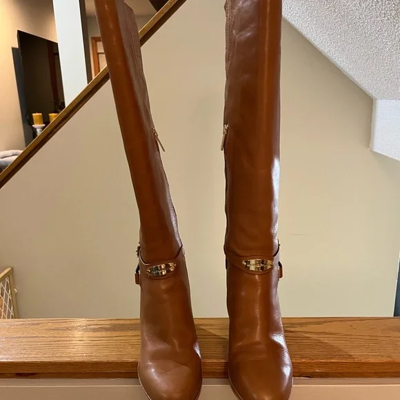 MICHAEL Michael Kors Luggage Color to the Knee Leather Boots - Picture 1 of 5